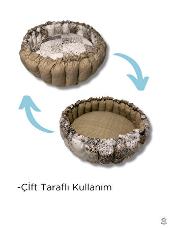 Çift Taraflı Kedi & Köpek Yatağı + Kemik Yastık | Yumuşak, Yıkanabilir, Konforlu