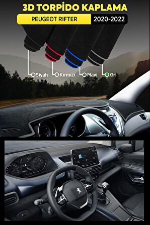 Peugeot Rifter 2020-2022 3d Torpido Koruma Kılıfı - Ön Göğüs Kaplama - Gri Şerit
