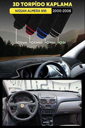 Nıssan Almera N16 2000-2006 Uyumlu 3d Torpido Koruma Kılıfı - Ön Göğüs Kaplama - Gri Şerit