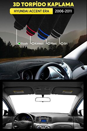 Hyundaı Accent Era (2006-2011) 3d Torpido Koruma Kılıfı - Ön Göğüs Panel Kaplama - Siyah Şerit