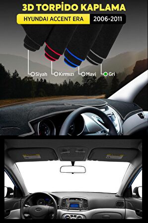 Hyundaı Accent Era (2006-2011) 3d Torpido Koruma Kılıfı - Ön Göğüs Panel Kaplama - Gri Şerit