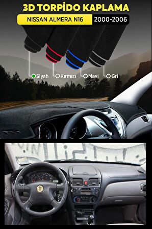 Nıssan Almera N16 (2000-2006) Uyumlu 3d Torpido Koruma Kılıfı - Ön Göğüs Kaplama - Siyah Şerit