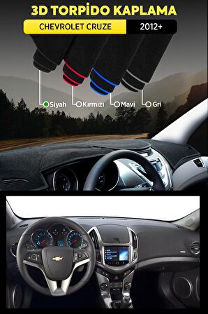 Chevrolet Cruze (2012+) 3d Torpido Koruma Kılıfı - Ön Göğüs Kaplama - Siyah Şerit