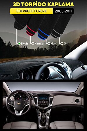 Chevrolet Cruze (2008-2011) 3d Torpido Koruma Kılıfı - Ön Göğüs Kaplama - Siyah Şerit