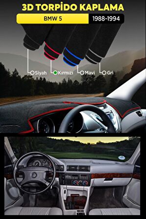 Bmw 5 (1988-1994) 3d Torpido Koruma Kılıfı - Ön Göğüs Kaplama - Kırmızı Şerit