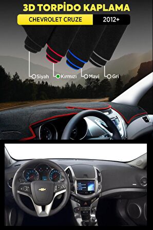 Chevrolet Cruze (2012+) 3d Torpido Koruma Kılıfı - Ön Göğüs Kaplama - Kırmızı Şerit
