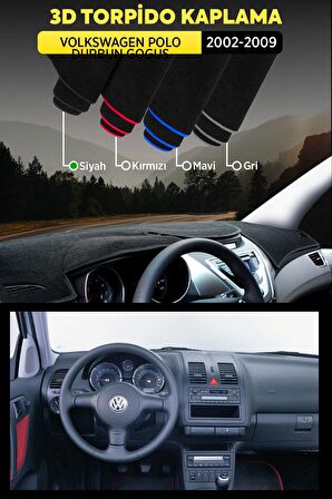 Volkswagen Polo Durbun Gogus (2002-2009) 3d Torpido Koruma Kılıfı - Ön Göğüs Kaplama - Siyah Şerit