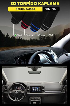 Skoda Karoq (2017-2021) 3d Torpido Koruma Kılıfı - Ön Göğüs Kaplama - Siyah Şerit