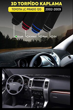 Toyota Lc Prado 120 2002-2009 3d Torpido Koruma Kılıfı - Ön Göğüs Kaplama - Siyah Şerit