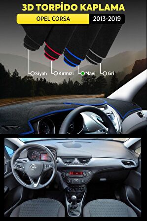 Opel Corsa 2013 - 2019 3d Torpido Koruma Kılıfı - Ön Göğüs Kaplama - Mavi Şerit