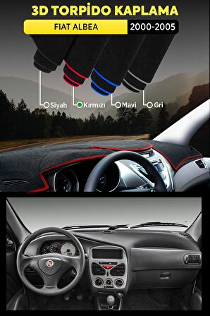 Fıat Albea (2000-2005) 3d Torpido Kılıfı Panel Koruyucu Göğüs Kaplama - Kırmızı Şerit