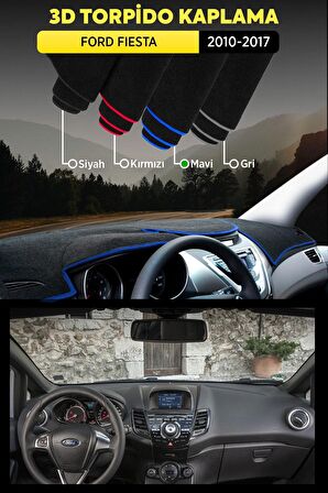 Ford Fıesta (2010-2017) 3d Torpido Kılıfı Panel Koruyucu Göğüs Kaplama - Mavi Şerit