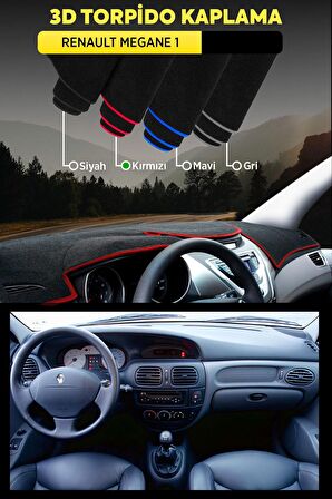 Renault Megane 1 3d Torpido Koruma Kılıfı - Ön Göğüs Kaplama - Kırmızı Şerit