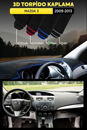 Mazda 3 (2009-2013) 3d Torpido Koruma Kılıfı - Ön Göğüs Kaplama - Mavi Şerit