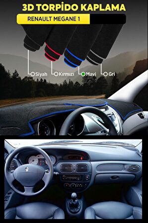 Renault Megane 1 3d Torpido Koruma Kılıfı - Ön Göğüs Kaplama - Mavi Şerit