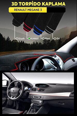 Renault Megane 3 3d Torpido Koruma Kılıfı - Ön Göğüs Kaplama - Kırmızı Şerit