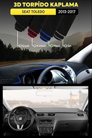 Seat Toledo (2013-2017) 3d Torpido Koruma Kılıfı - Ön Göğüs Kaplama - Mavi Şerit