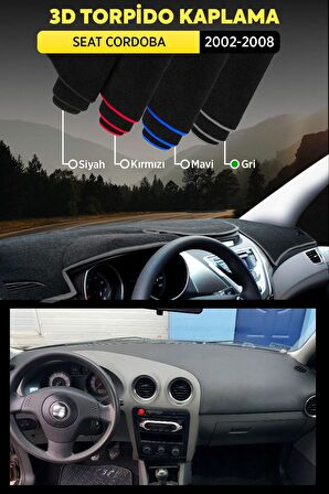 Seat Cordoba (2002-2008) 3d Torpido Koruma Kılıfı - Ön Göğüs Kaplama - Gri Şerit