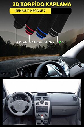 Renault Megane 2 3d Torpido Koruma Kılıfı - Ön Göğüs Kaplama - Gri Şerit