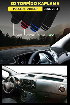 Peugeot Partner (2006-2014) 3d Torpido Koruma Kılıfı - Ön Göğüs Kaplama - Gri Şerit