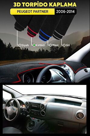 Peugeot Partner (2006-2014) 3d Torpido Koruma Kılıfı - Ön Göğüs Kaplama - Kırmızı Şerit