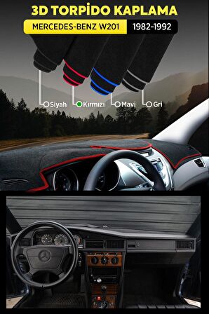 Mercedes - Benz W201 (1982-1992) 3d Torpido Koruma Kılıfı - Ön Göğüs Kaplama - Kırmızı Şerit