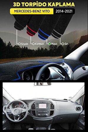 Mercedes - Benz Vıto (2014-2021) 3d Torpido Koruma Kılıfı - Ön Göğüs Kaplama - Mavi Şerit