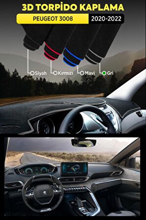 Peugeot 3008 (2020-2022) 3d Torpido Koruma Kılıfı - Ön Göğüs Kaplama - Gri Şerit