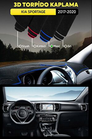 Kıa Sportage (2017-2020) 3d Torpido Koruma Kılıfı - Ön Göğüs Panel Kaplama - Mavi Şerit