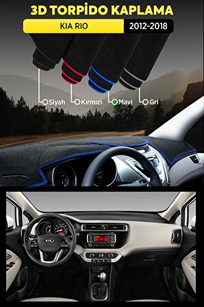 Kıa Rıo (2012-2018) 3d Torpido Koruma Kılıfı - Ön Göğüs Panel Kaplama - Mavi Şerit