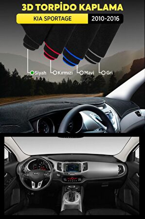 Kıa Sportage (2010-2016) 3d Torpido Koruma Kılıfı - Ön Göğüs Panel Kaplama - Siyah Şerit