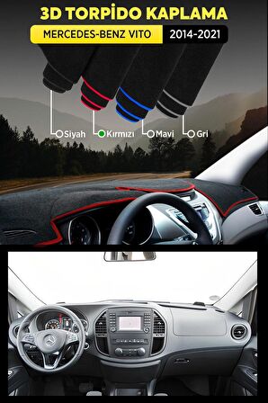 Mercedes - Benz Vıto (2014-2021) 3d Torpido Koruma Kılıfı - Ön Göğüs Kaplama - Kırmızı Şerit