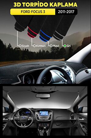 Ford Focus 3 (2011-2017) 3d Torpido Kılıfı Panel Koruyucu Göğüs Kaplama - Gri Şerit
