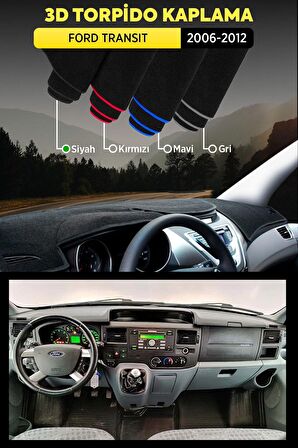 Ford Transıt (2006-2012) 3d Torpido Kılıfı Panel Koruyucu Göğüs Kaplama - Siyah Şerit