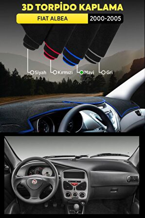 Fıat Albea (2000-2005) 3d Torpido Kılıfı Panel Koruyucu Göğüs Kaplama - Mavi Şerit