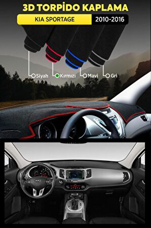 Kıa Sportage (2010-2016) 3d Torpido Koruma Kılıfı - Ön Göğüs Panel Kaplama - Kırmızı Şerit