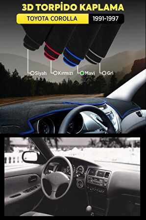 Toyota Corolla (1991-1997) 3d Torpido Kılıfı Panel Koruyucu Göğüs Kaplama - Mavi Şerit