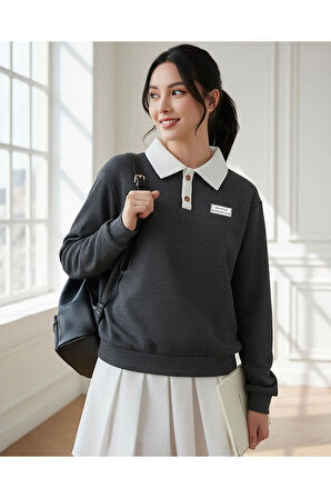 Polo Yaka Düğmeli Waffle Kumaştan Uzun Kol Tişört