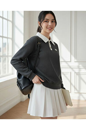 Polo Yaka Düğmeli Waffle Kumaştan Uzun Kol Tişört