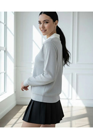 Polo Yaka Düğmeli Waffle Kumaştan Uzun Kol Tişört