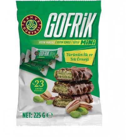 Mini Gofrik Antep Fıstıklı Poşet Çikolata 225 GR ( 18 Adet Mini Gofrik )
