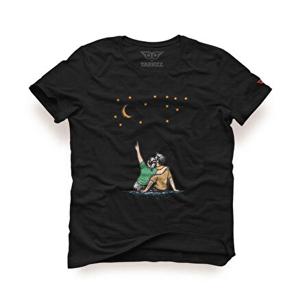 Tarrzz Dream Tasarım Tişört Sanatsal Baskılı Tişört %100 Pamuklu Siyah Bisiklet Yaka Kısa Kollu Tasarım Tshirt