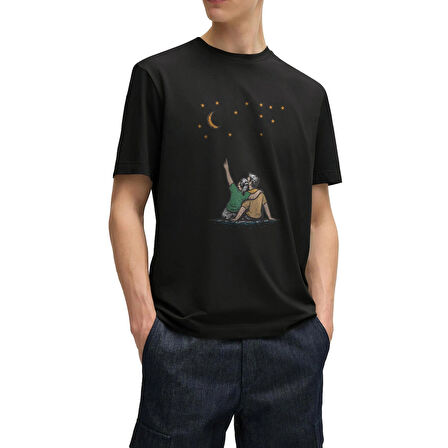 Tarrzz Dream Tasarım Tişört Sanatsal Baskılı Tişört %100 Pamuklu Siyah Bisiklet Yaka Kısa Kollu Tasarım Tshirt