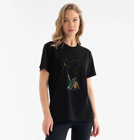 Tarrzz Dream Tasarım Tişört Sanatsal Baskılı Tişört %100 Pamuklu Siyah Bisiklet Yaka Kısa Kollu Tasarım Tshirt