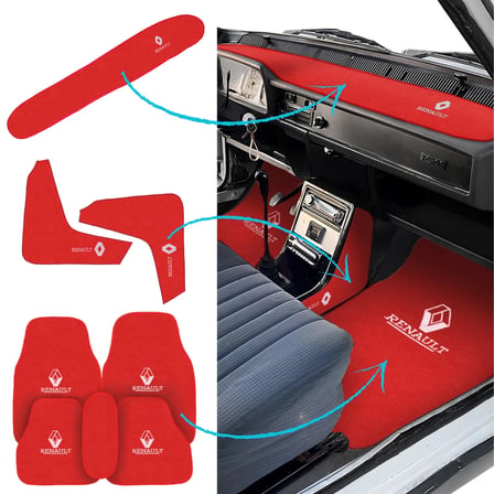 Renault 12 Toros Nakışlı Kırmızı Oto Halı Paspas | Torpido Koruma Halısı | Vites Konsol Koruma Seti
