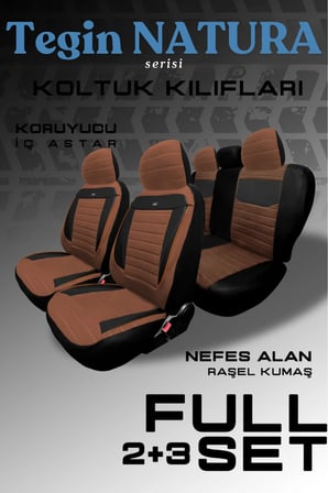 Toyota Corolla Sedan 2013-2018 Uyumlu Tegin Natura Serisi Raşel Taba Siyah Koltuk Kılıfı