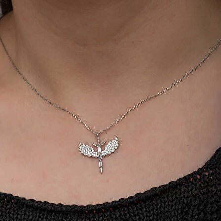 925 Ayar Gümüş Baget Taşlı Mikail Kılıcı Kadın Kolye