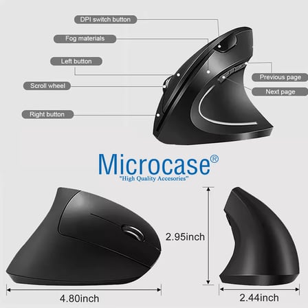 Microcase Pilli Dikey Ergonomik Kablosuz Mouse 800/1200/1600 Dpı 6 Tuşlu - AL5177