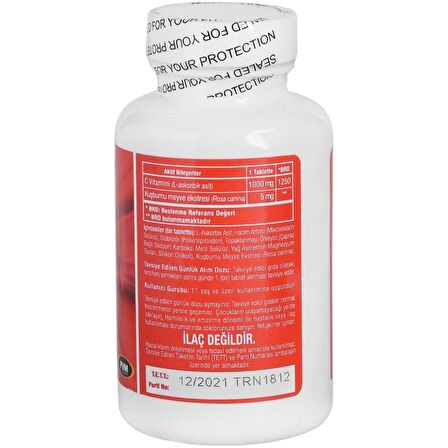 Trunature Vitamin C Kuşburnu Ekstresi 1000 Mg 100 Tablet  C Vitamini 2 Kutu