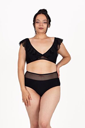 Truva Xxl Kadın Giyim Volanlı Tüllü Bikini Renkli BK5029